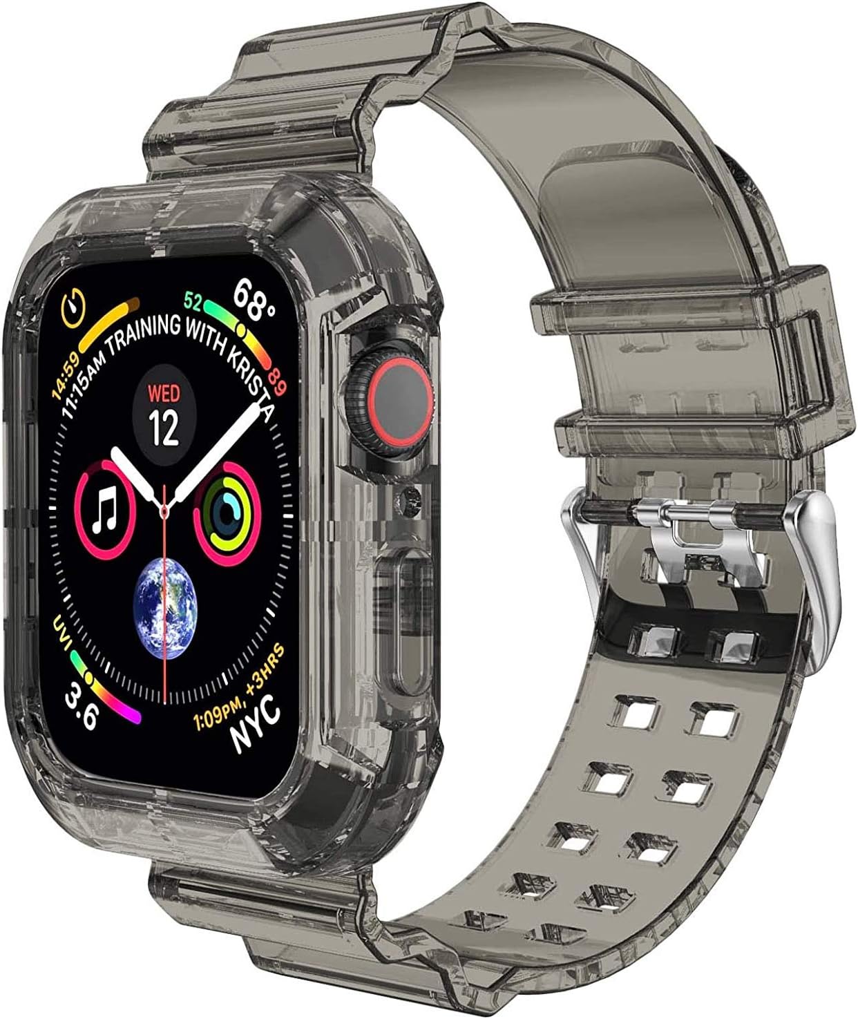 Apple Watch Series 8 45mm için Kordon Transparent Clear Band Siyah