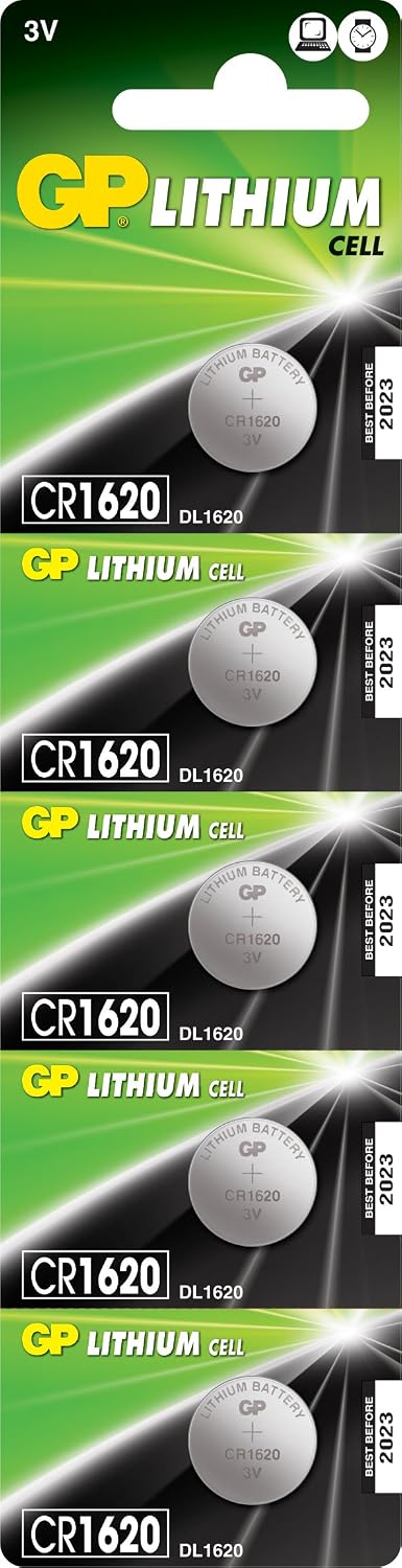 B atteries CR1620 1620 Boy Lityum Düğme Pil, 3 Volt, 5'li Kart, Gri