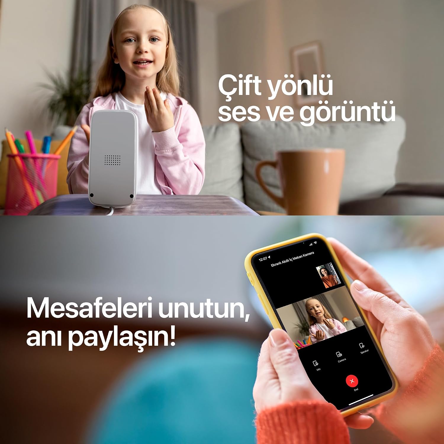Ev Kamerası (Ekranlı) | 2.5K 4MP Mobil Kontrol WiFi 360° Hareket Takip Bebek Kamerası X7208