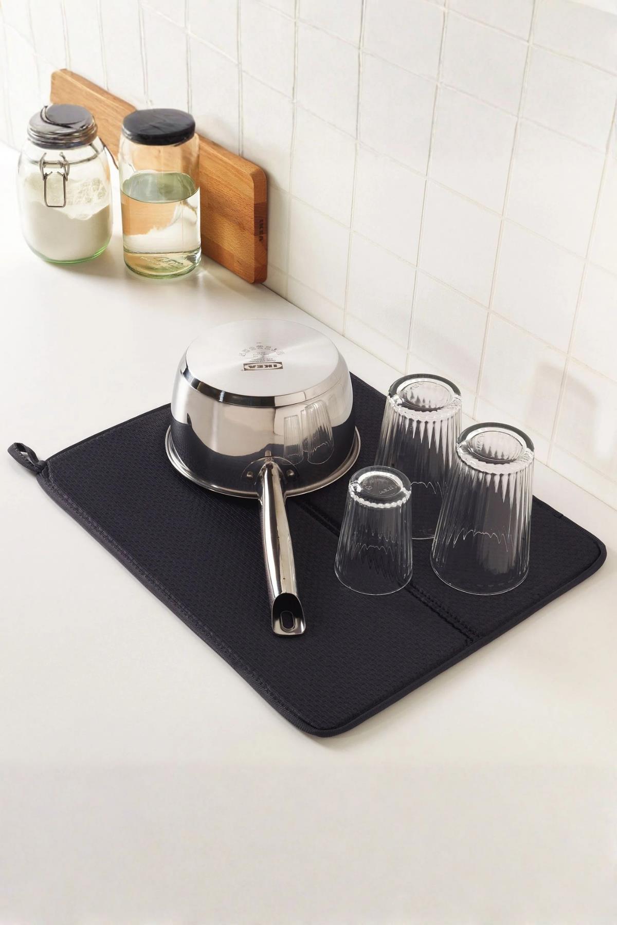 Siyah Renkli Ekstra Emici Bulaşık Kurutma Matı & Mutfak Tezgah Üstü Örtüsü (45x34 cm)