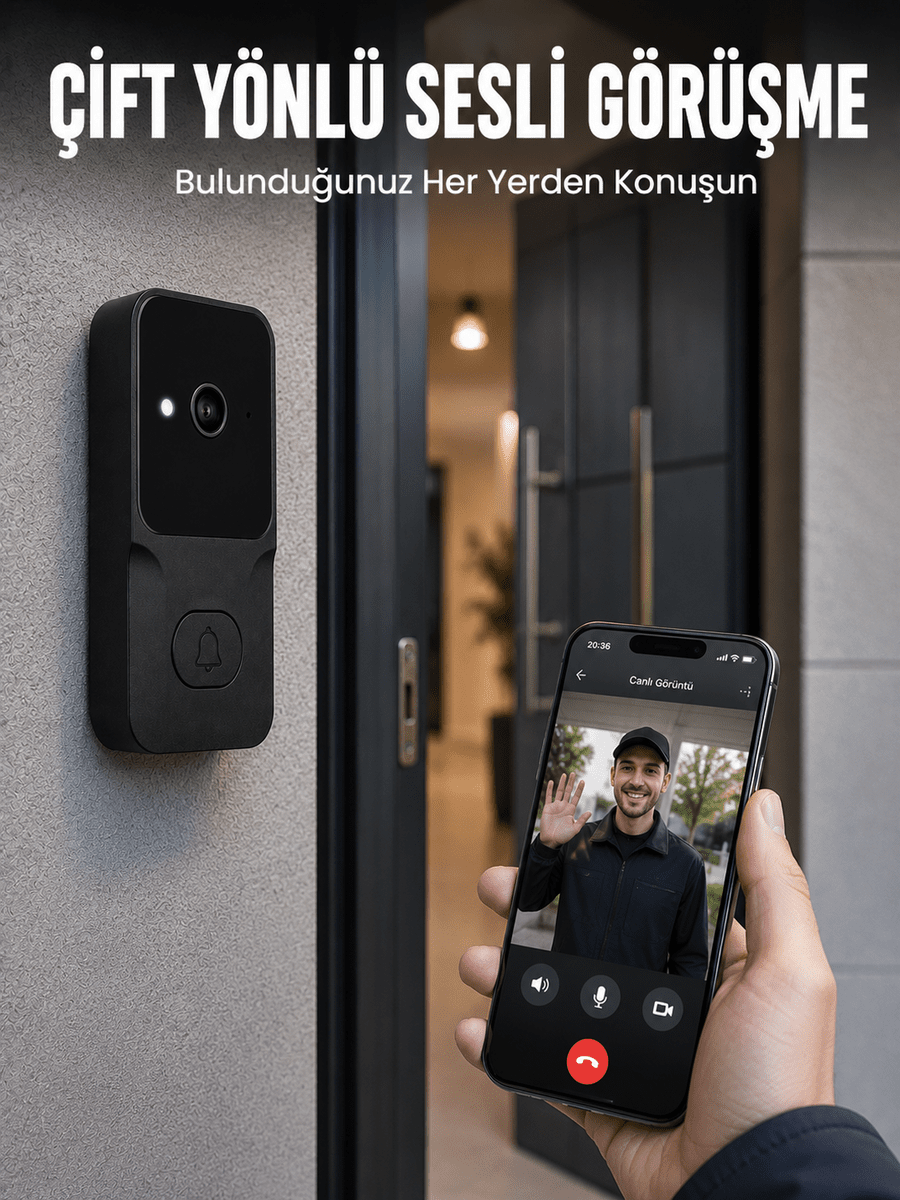 Kablosuz Akıllı Kapı Zili Gece Görüşlü Wi-Fi Güvenlik Kameralı Kapı Zili