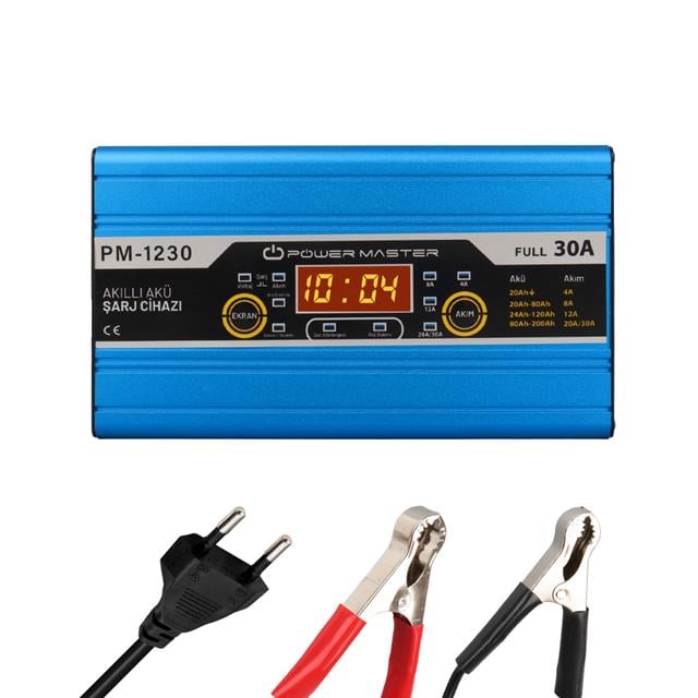 PM-1230A 12 Volt 30 Amper LCD Ekranlı Akıllı Akü Şarj Cihazı