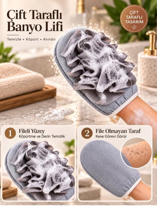 Duş Fileli Çift Taraflı Banyo Kesesi Hamam Kesesi Ölü Deri Çıkarıcı Kese Tüm Vücut Kesesi