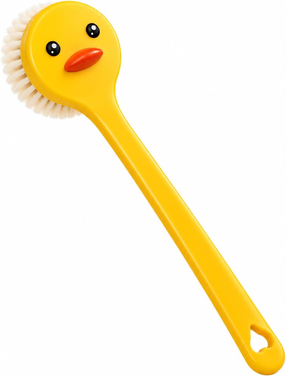 Ördek Tasarımlı Sırt Fırçası 35 cm – Uzun Saplı Vücut ve Sırt Yıkama Fırçası, 8 cm Geniş Fırça Başlığı, Duş ve Banyo Fırçası, Kolay Kullanım ve Asma Delikli Banyo Aksesuarı