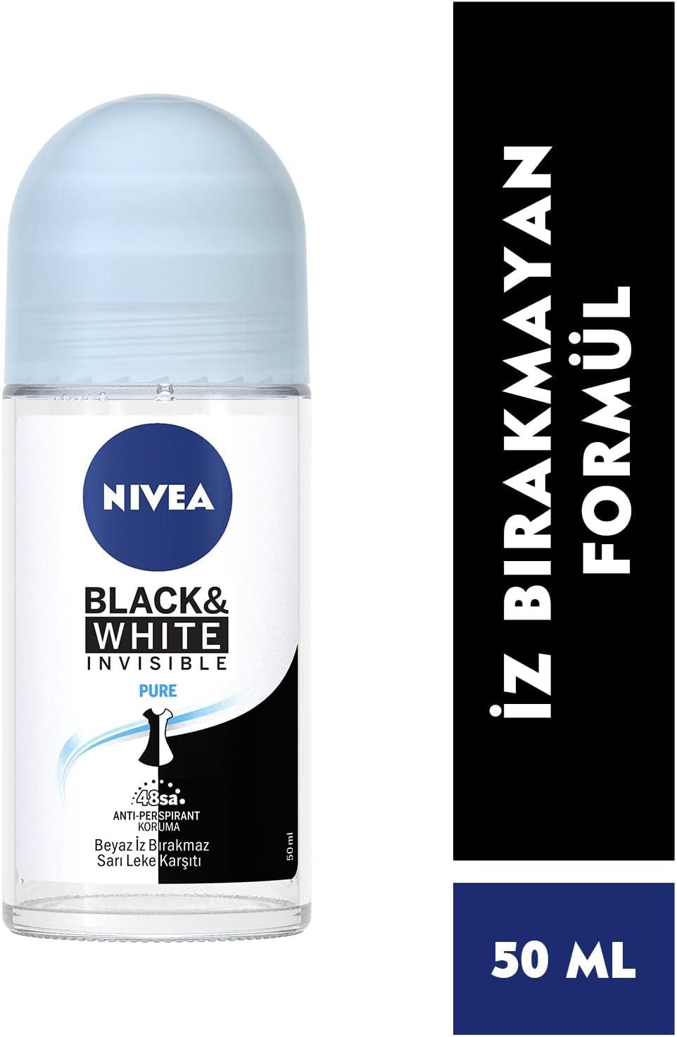 Kadın Roll On Deodorant Black & White Invisible Pure 48 Saat Anti-perspirant Koruma (50 ml)