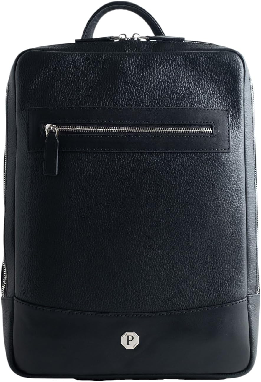 Paftalı Deri Laptop Sırt Çantası, 38x26x6 cm, Modern Tasarım