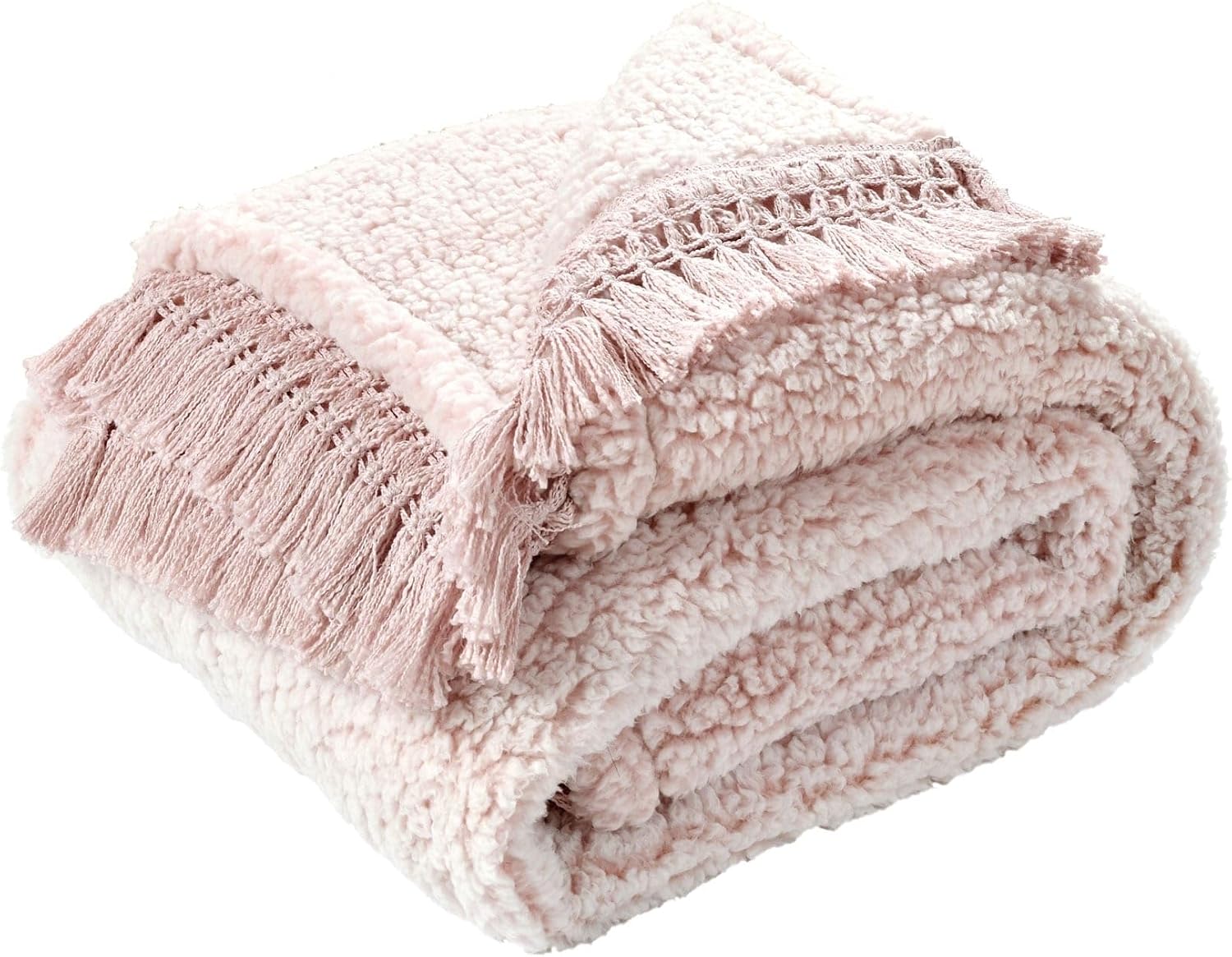 Sherpa Püsküllü Saçaklı Battaniye, 152,4 cm x 127 cm, Kırmızı