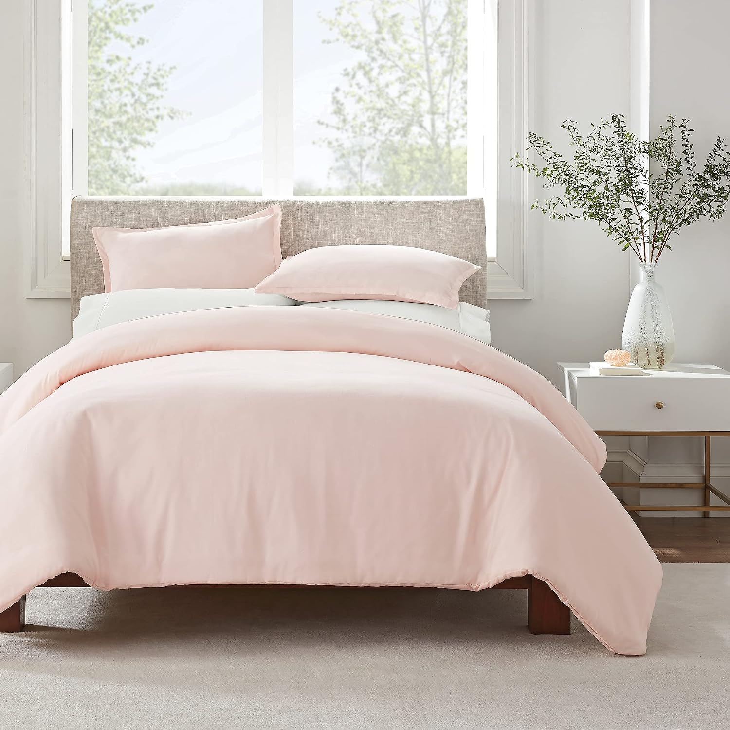 Simply Clean Ultra Yumuşak Hipoalerjenik Lekeye Dayanıklı 3 Parça Düz Nevresim Takımı, Allık, Tam, Queen