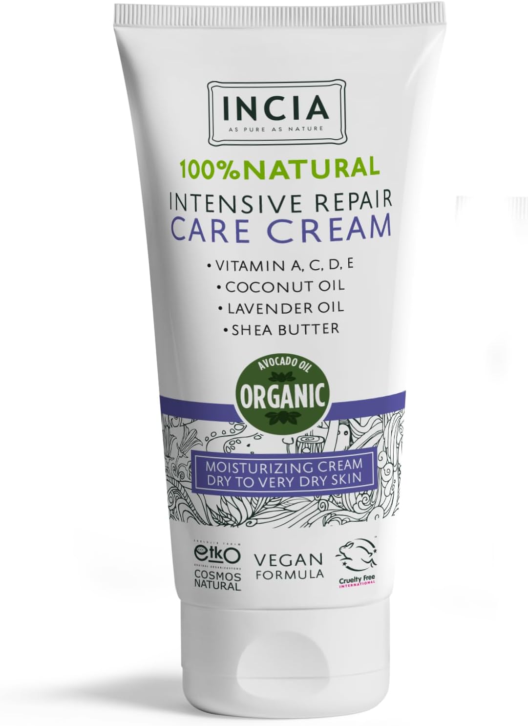 %100 Doğal Onarıcı Bakım Kremi Yoğun Nemlendirici Cilt Bakım Lavanta Avokado Shea Vegan 50 ml