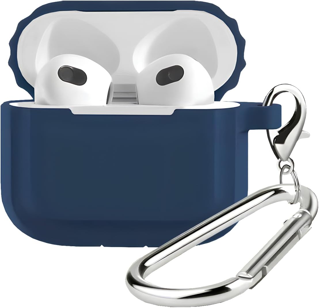 Airpods 3 Uyumlu Rubber Silicone Case Kancalı Yumuşak Silikon Kılıf Airpods 3 Uyumlu Kulaklık Kılıfı (Mavi)