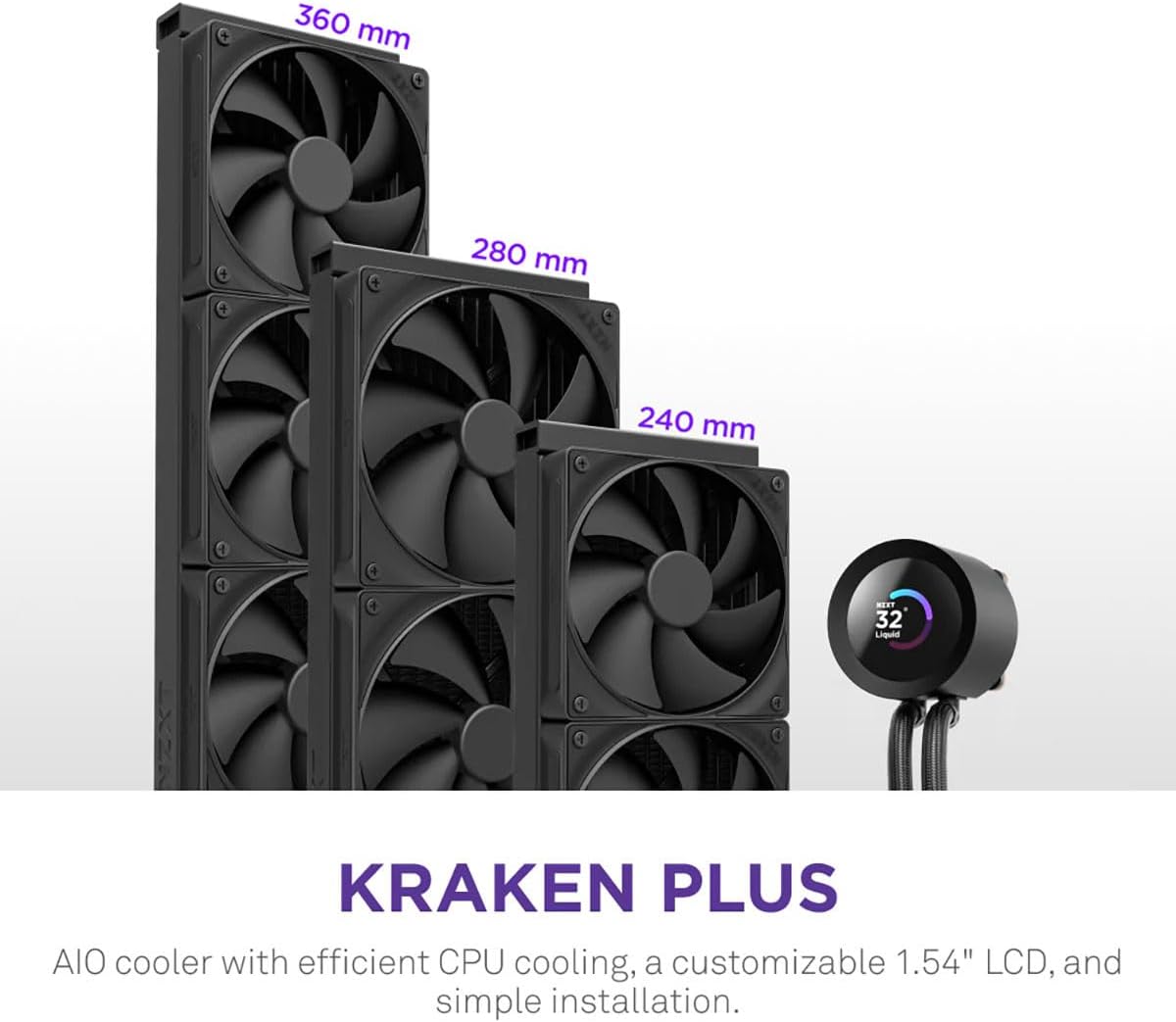 Kraken Plus 280 - AIO CPU Sıvı Soğutucu - 280mm Radyatör - 2 x F140P Fanlar - Özelleştirilebilir 1,54 inç Kare LCD - AMD® AM5, AM4 - Intel® LGA 1851/1700, 1200/115X - Siyah