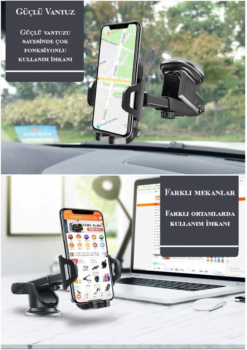 Htt-12 Otomatik Klipsli Vantuzlu Araba Telefon Tutacağı, Siyah