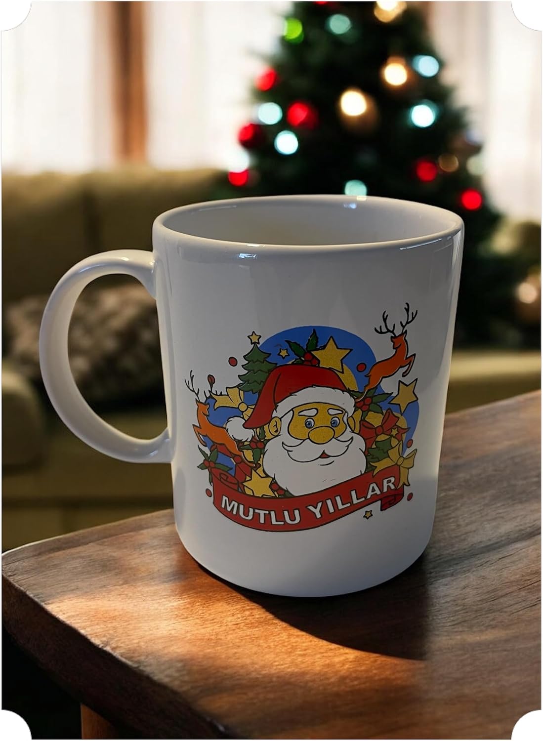 Mutlu Yıllar Noel Baba Temalı Porselen Kupa, Beyaz, Yeni Yıl Dekorlu, Kahve Çay Bardağı (mutlu yıllar kırmızı noel)
