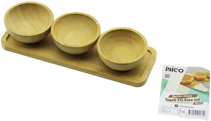 İbico İ22-265 (4Pcs) (Çerezlik & Lokumluk) Ahşap Bambu Tepsili Kase Seti (30X11Cm)*120