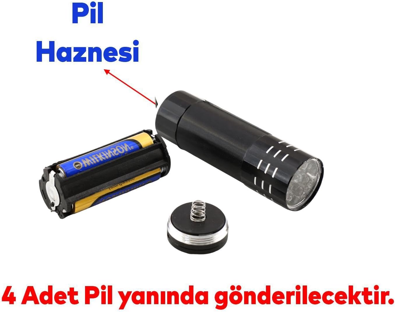 Pil Hediyeli Portatif Pilli Küçük Klasik Led El Feneri Kamp Lambası Işıldak Fener Lambası 1 Adet