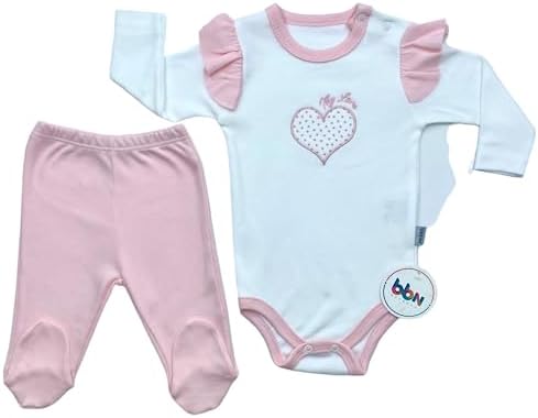 Mebs Clothing Pembe Body Takımı, Kalp Nakışlı, Çıtçıtlı, Uzun Kollu Body Takımı