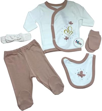 Mebs Clothing Kız Bebek Puantiye Zıbın Takımı, Somon, Bandanalı, Simli ve Baskılı, Hastane Çıkışlı, Çıtçıtlı