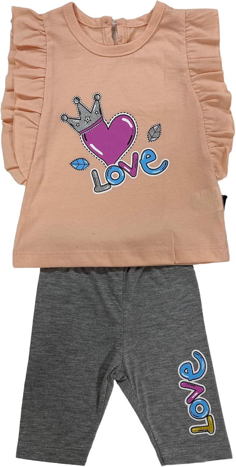 Mebs Clothing Kidsy Co Bebe Çocuk, Kız Bebek, Somon 2'li Tayt Takım, Kalp Baskılı