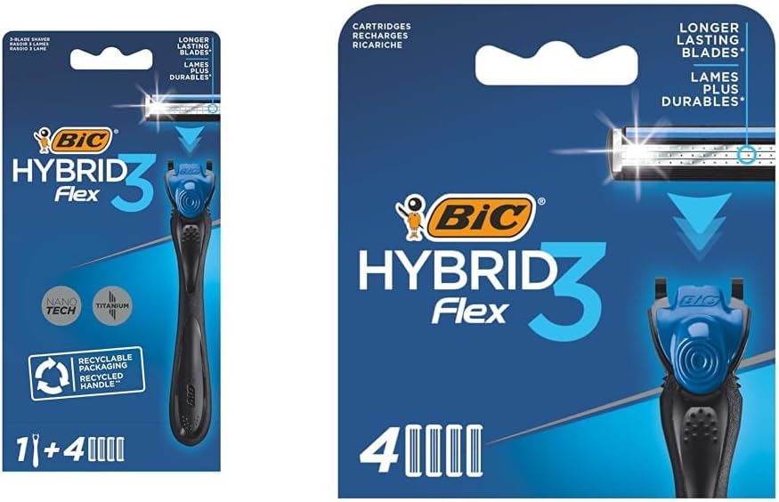 Hybrid 3 Flex 1 Sap & 4 Başlık Erkek Tıraş Bıçağı ve 4'lü Yedek Tıraş Bıçağı Kartuşu Seti