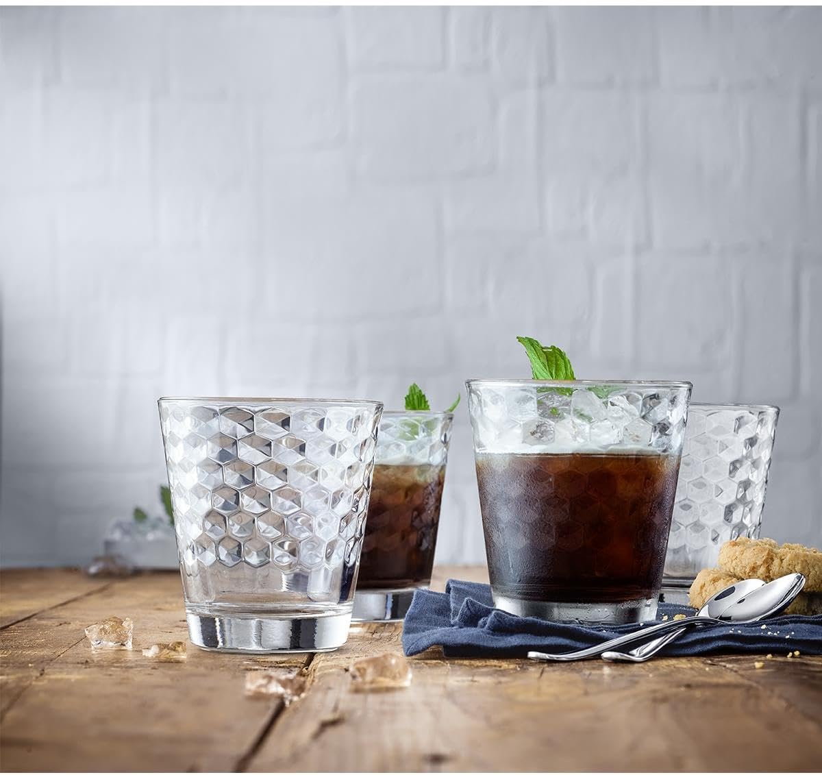 CoffeeTime 4 Parça Su Bardağı Seti, 265 ml, Petek Desenli Kristal Cam Bardak, Tumbler, Kokteyl Bardağı, Isıya Dayanıklı, Bulaşık Makinesinde Yıkanabilir