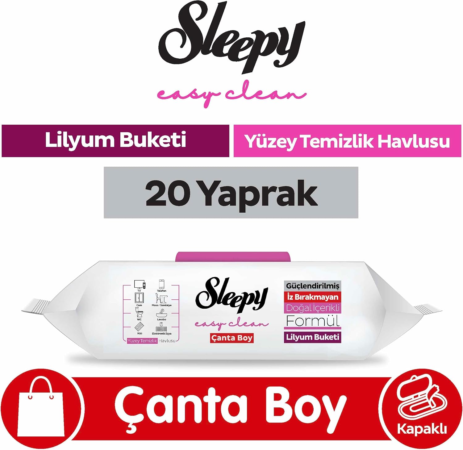 Easy Clean Lilyum Buketi Yüzey Temizlik Havlusu Çanta Boy 20 Yaprak