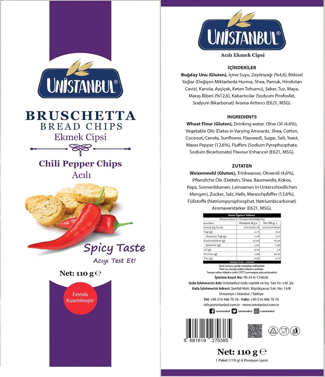 Unistanbul Bruschetta Biber Aromalı Ekmek Cips 110 g