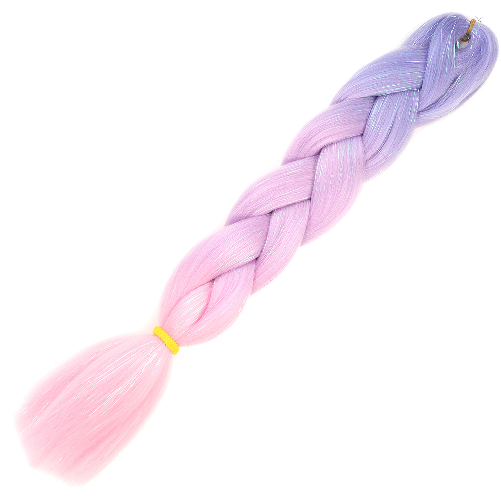 Simli Lila / Pembe / Şeker Pembesi Ombreli Örgülük Saç 100 Gr.