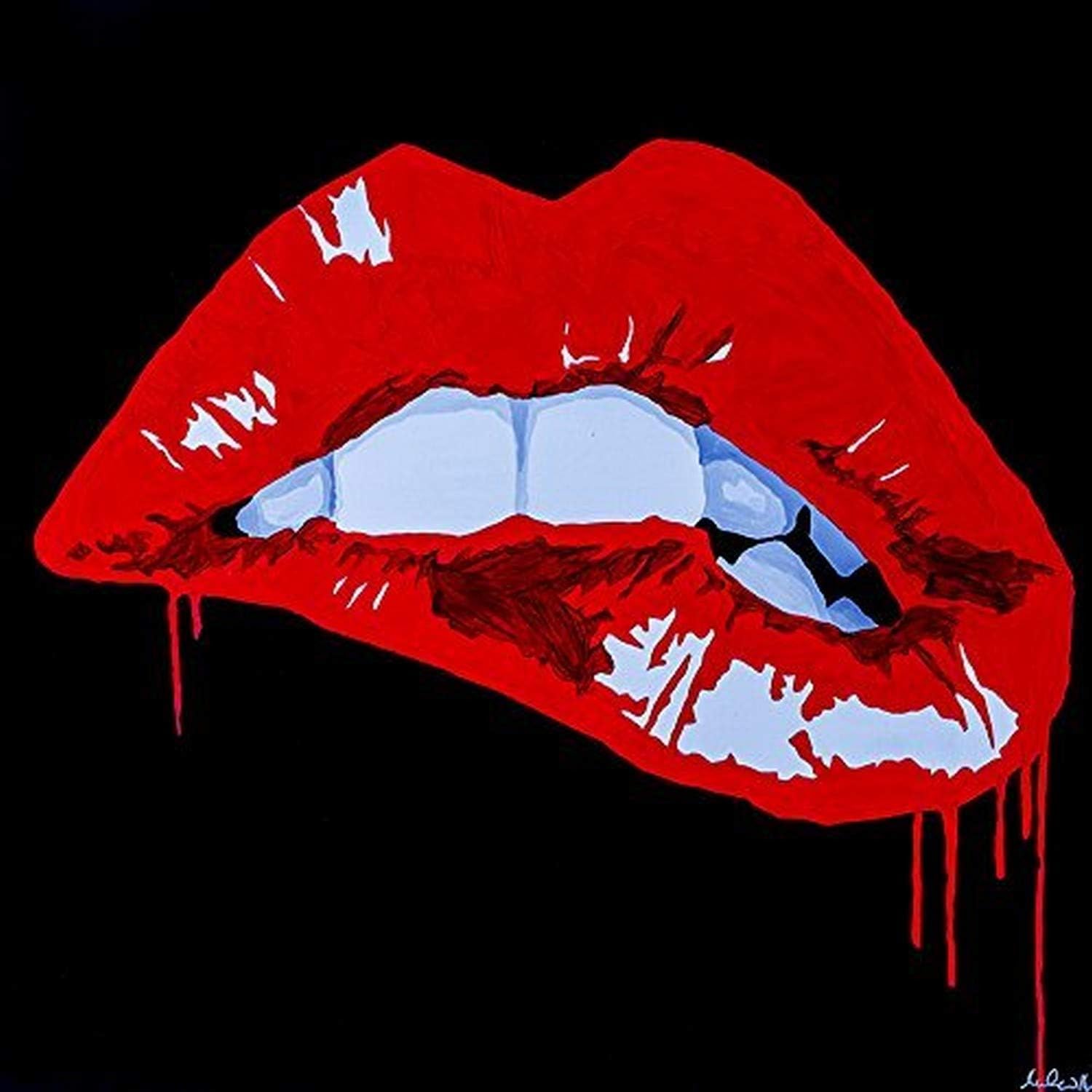 PopArtQueen'den Seksi Öpücük 12x12 Giclee Baskı Poster Dudak Isırma Seksi Pop Sanat