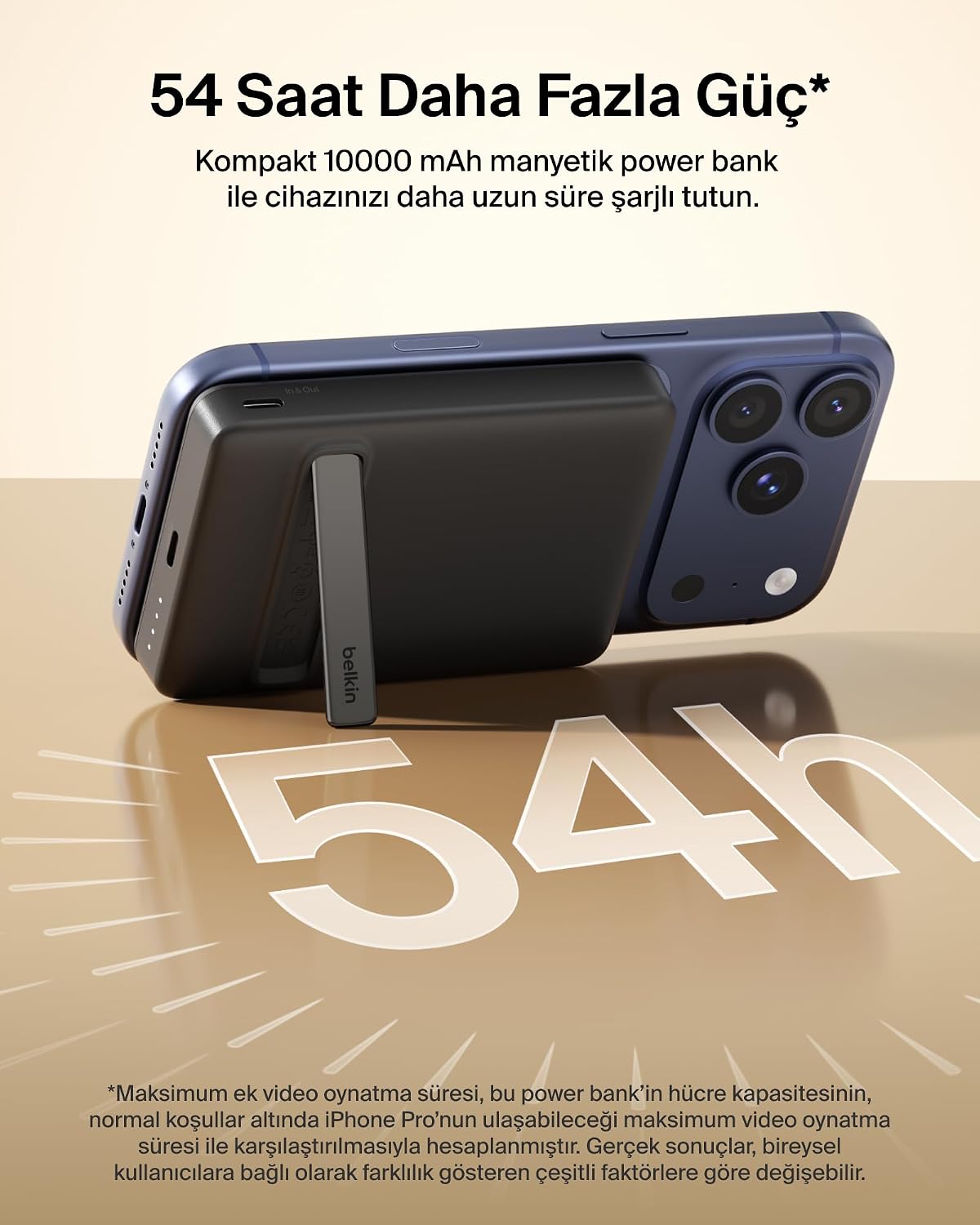 BoostCharge 10000 mAh İnce Manyetik Stantlı Power Bank, Siyah