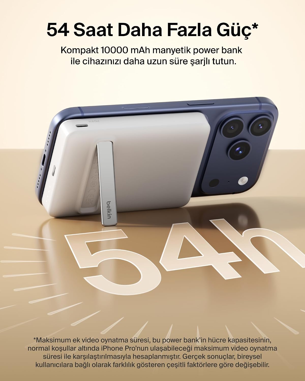 BoostCharge 10000 mAh İnce Manyetik Stantlı Power Bank, Beyaz