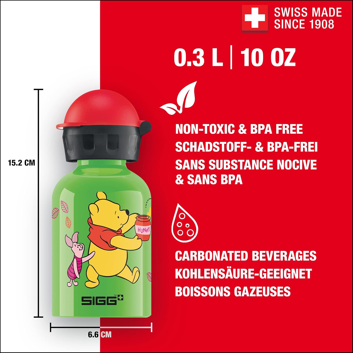 Winnie the Pooh Çocuk İçecek Şişesi (0,3 L), Zararlı Madde İçermeyen, Sızdırmaz Kapaklı Çocuk Şişesi, Tüy Giderek Hafif Alüminyum İçecek Şiş