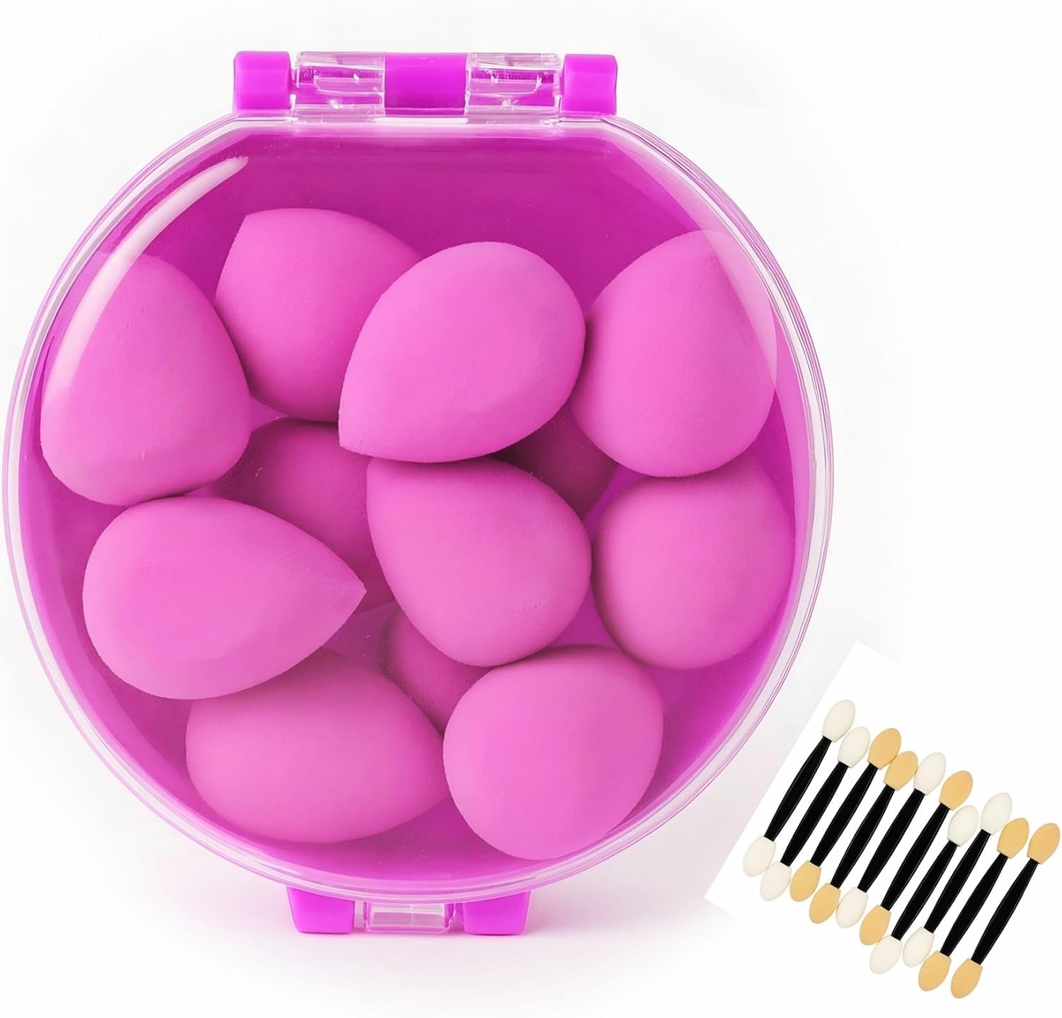 8’li Makyaj Süngeri Seti + Aplikatör Çubuk Hediyeli – Yumuşak, Lateks İçermeyen Beauty Blender Süngerleri (Yeşil, Pembe, Sarı, Mavi, Mor) | Nemli & Kuru Kullanım (Pembe)