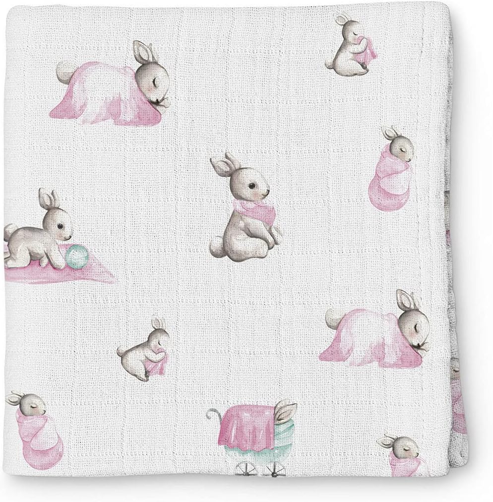 Bébé Lapin Rose Müslin Bebek Örtüsü 100x100 cm%100 Pamuk Pembe