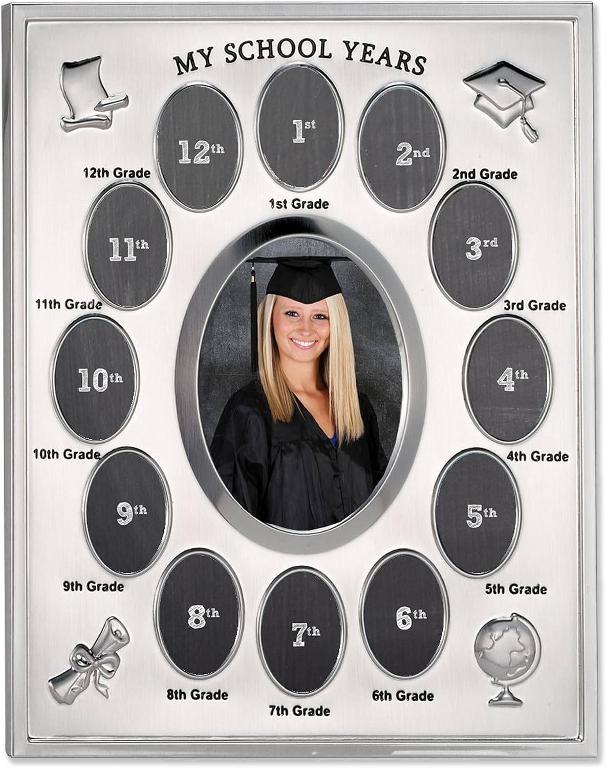 (1, Silver) - 835080 My School Years Silver Plated 8x10 Multi Picture Frame