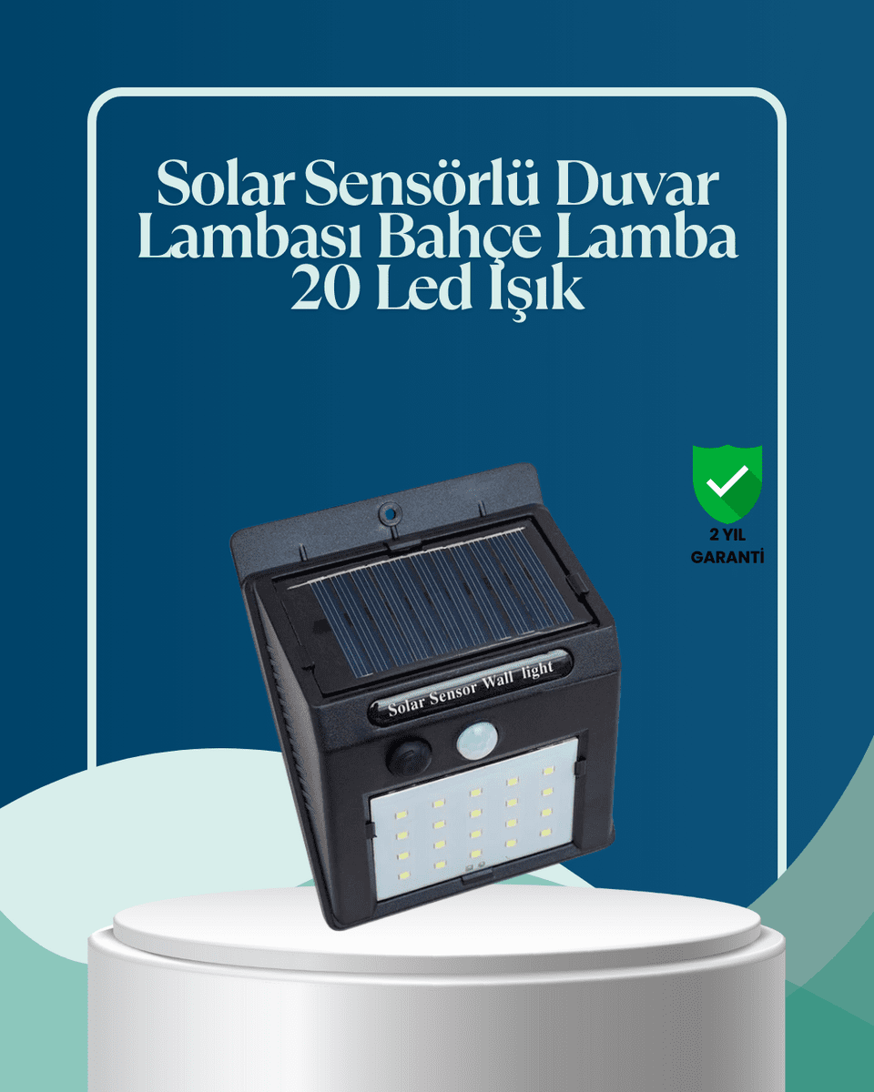 Sensörlü 20 LED Solar Duvar Lambası 3 Metre Algılama Mesafesi
