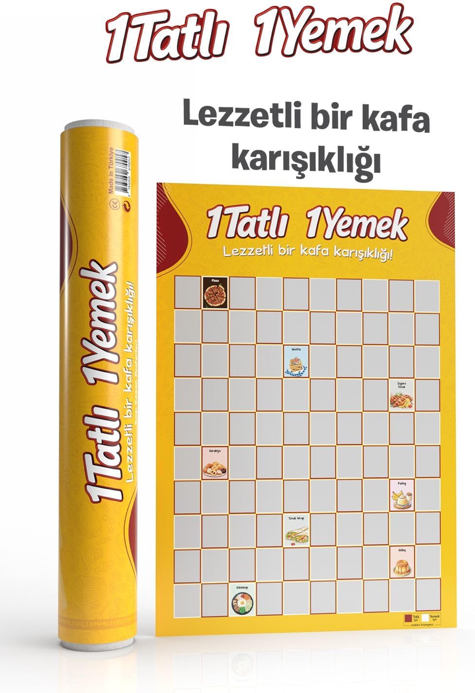 1 Tatlı 1 Yemek Kazı Kazan Poster, Yemek Temalı Eğlenceli Aktivite, Özel Tasarım