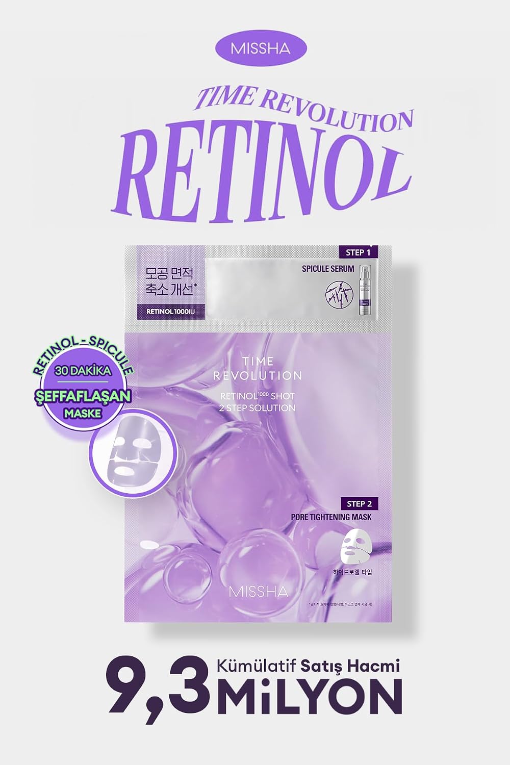 Retinol İçerikli 2 Adımlı Jel Maske Time Revolution Retinol 1000 Shot 2 Step Solution Mask, 8420