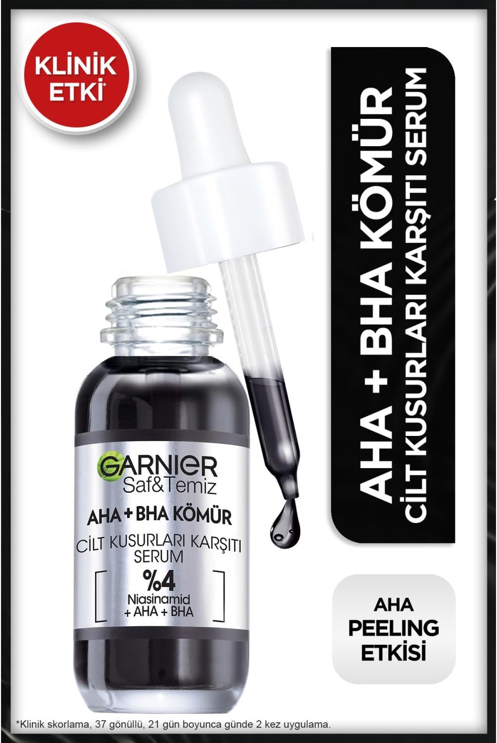 Aha+Bha Cilt Kusurları Karşıtı Siyah Serum %4 [Niasinamid+Peeling Etkili Aha+Bha] 30ml