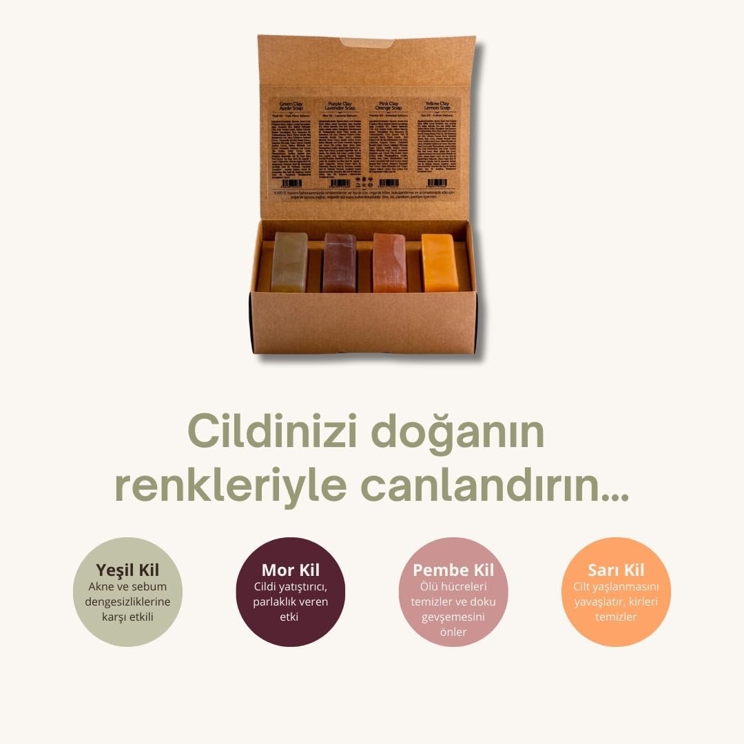Kadın Kil Sabunu Seti 4x120 gr - Yağlı, Hassas ve Olgun Ciltler İçin Doğal Kil Sabunları | Yüz, Vücut ve Saç Bakımı