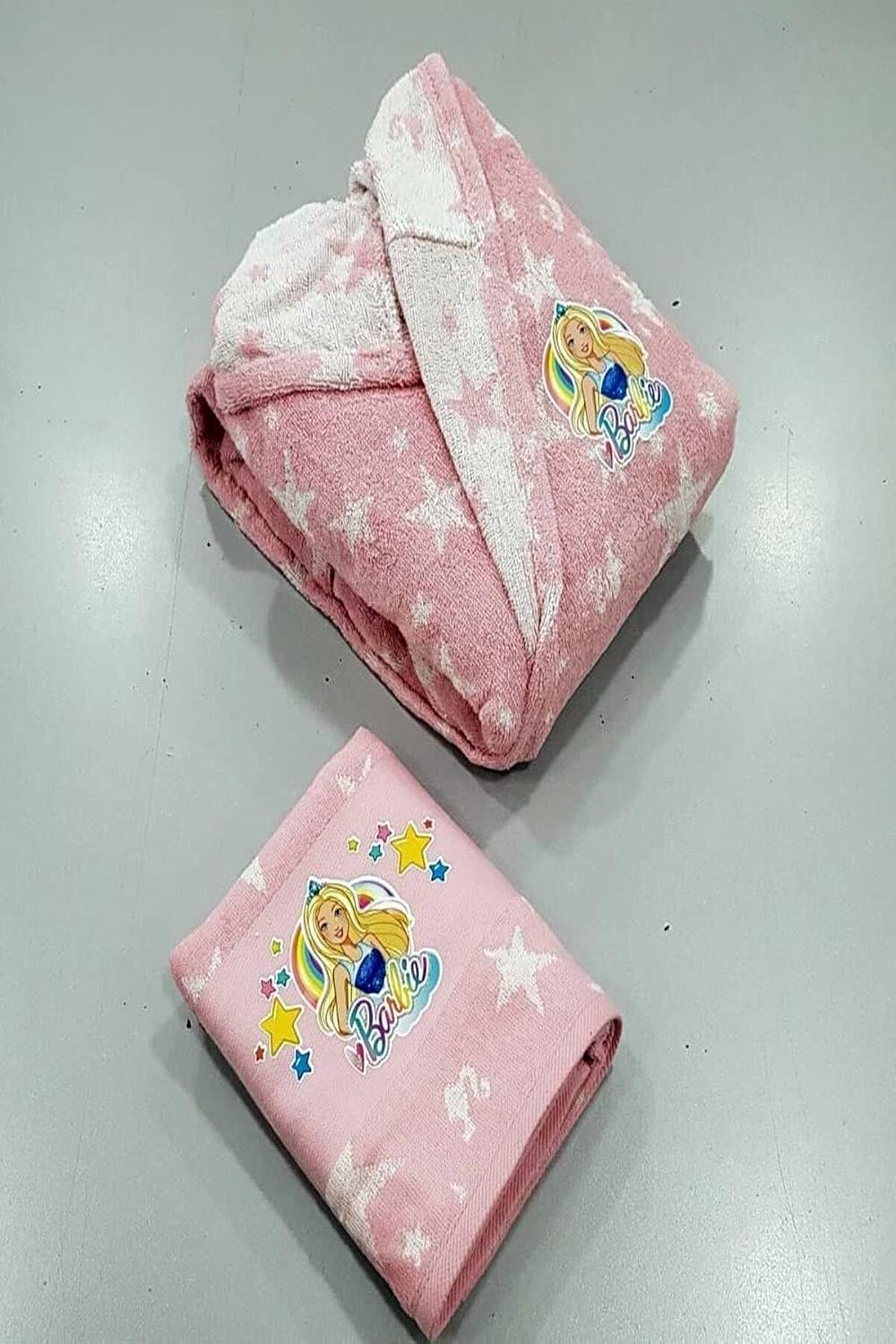 Barbie Star Pembe 7-8 Yaş 2 Parça Çocuk Bornoz Seti