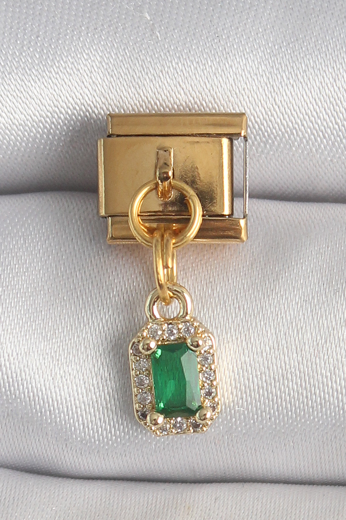 316L Çelik Gold Renk Sallantı Kare Yeşil Zirkon Taşlı Nomination Charm