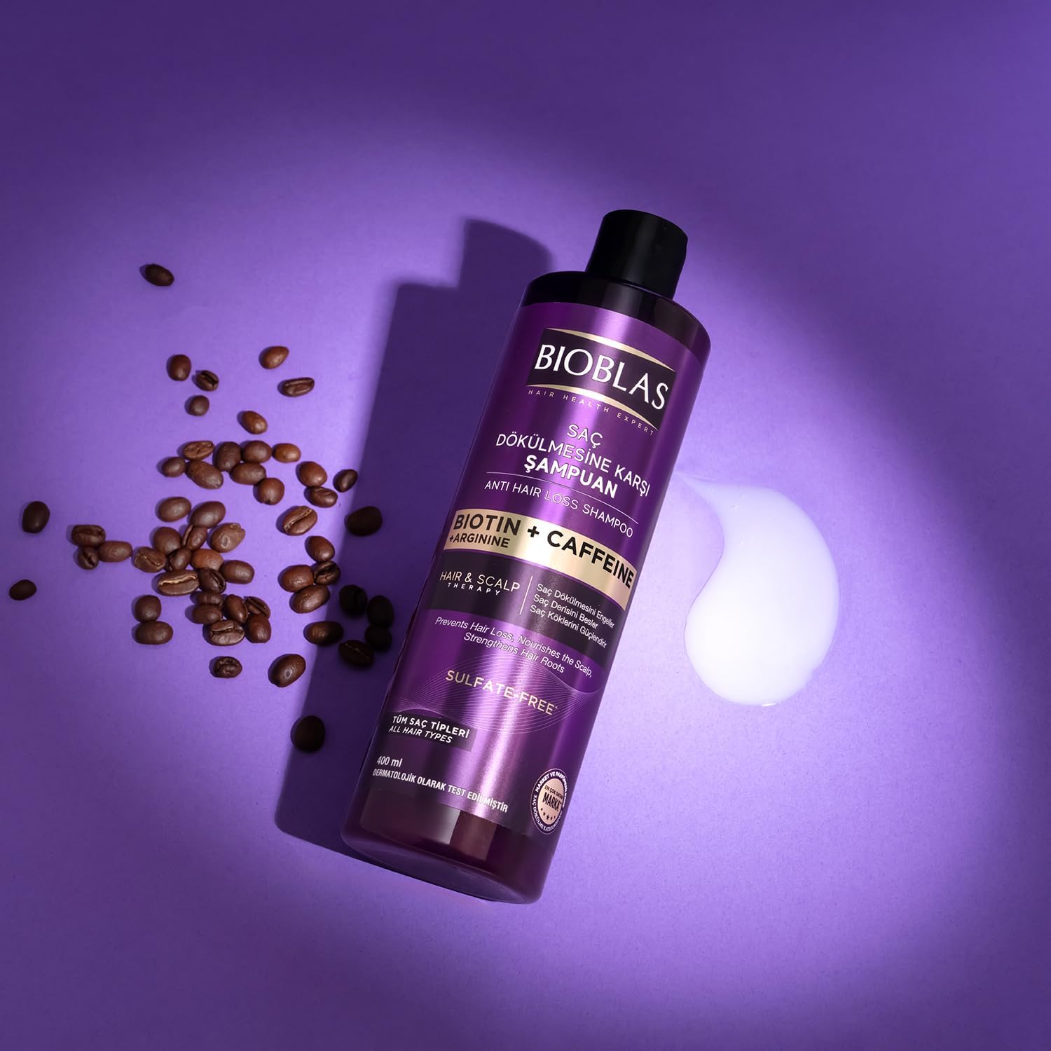 Biotin Kafein Arjinin Şampuan – Saç Dökülmesine Karşı Güçlü Bitkisel Formül, Sülfatsız, BIOCOMPLEX B19 ile, 400 ml