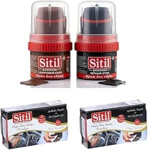 Sitil Classic Deri Bakım Seyahat Seti 4'lü Paket - 2 Adet Parlatıcı Sünger ve 2 Adet Likit Boya (Siyah & Kahverengi 50 ml)