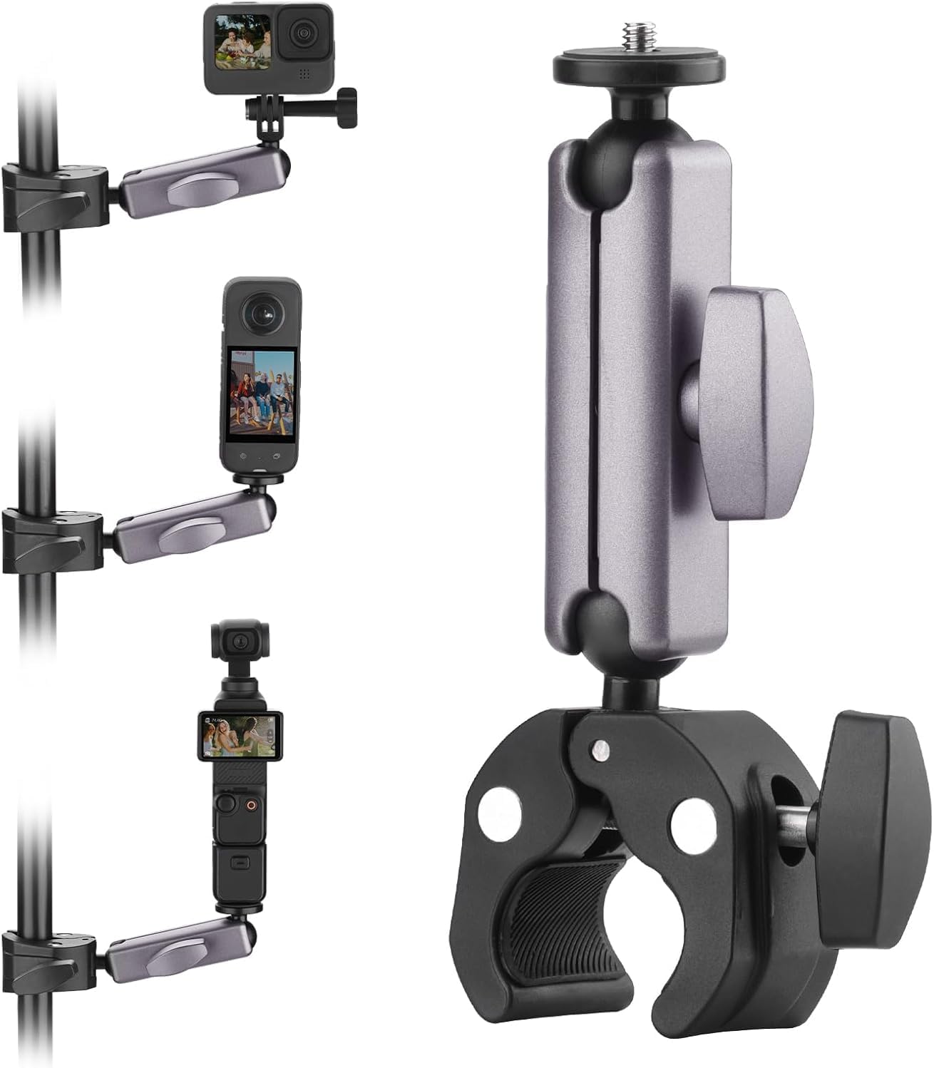 Kamera Bisiklet ve Motosiklet Gidon Montaj, Alüminyum Alaşımlı Kelepçe, 360°, Insta360 ile uyumlu X5 X4 X3 Ace Pro Go 3S, DJI Osmo 2 Mobile 7P Action 5 Pro 4 3 ile Uyumlu, MM1, Gri