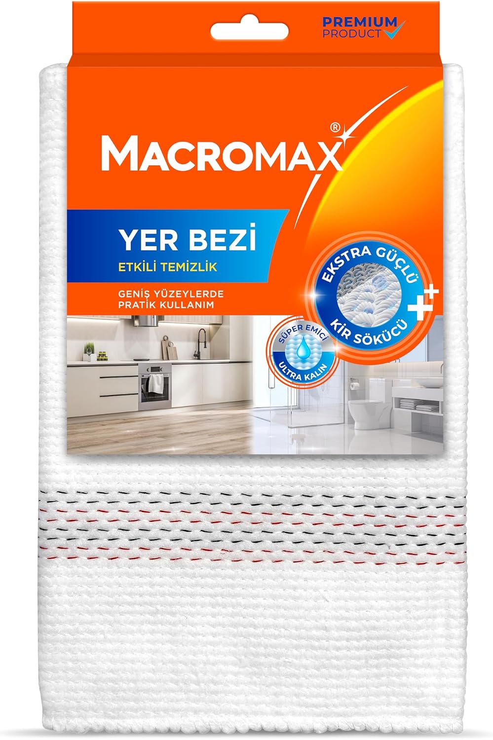 Yer Bezi, Ekstra Güçlü Kir Sökücü, Geniş Yüzeyler İçin Yüksek Emici Paspas Bezi