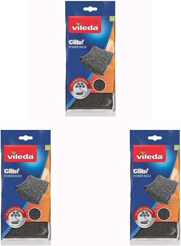 Glitzi Power Pad Inox, Ekstra kaliteli, Pas tutmaz, Zorlu lekeleri söker, 6'li Paket
