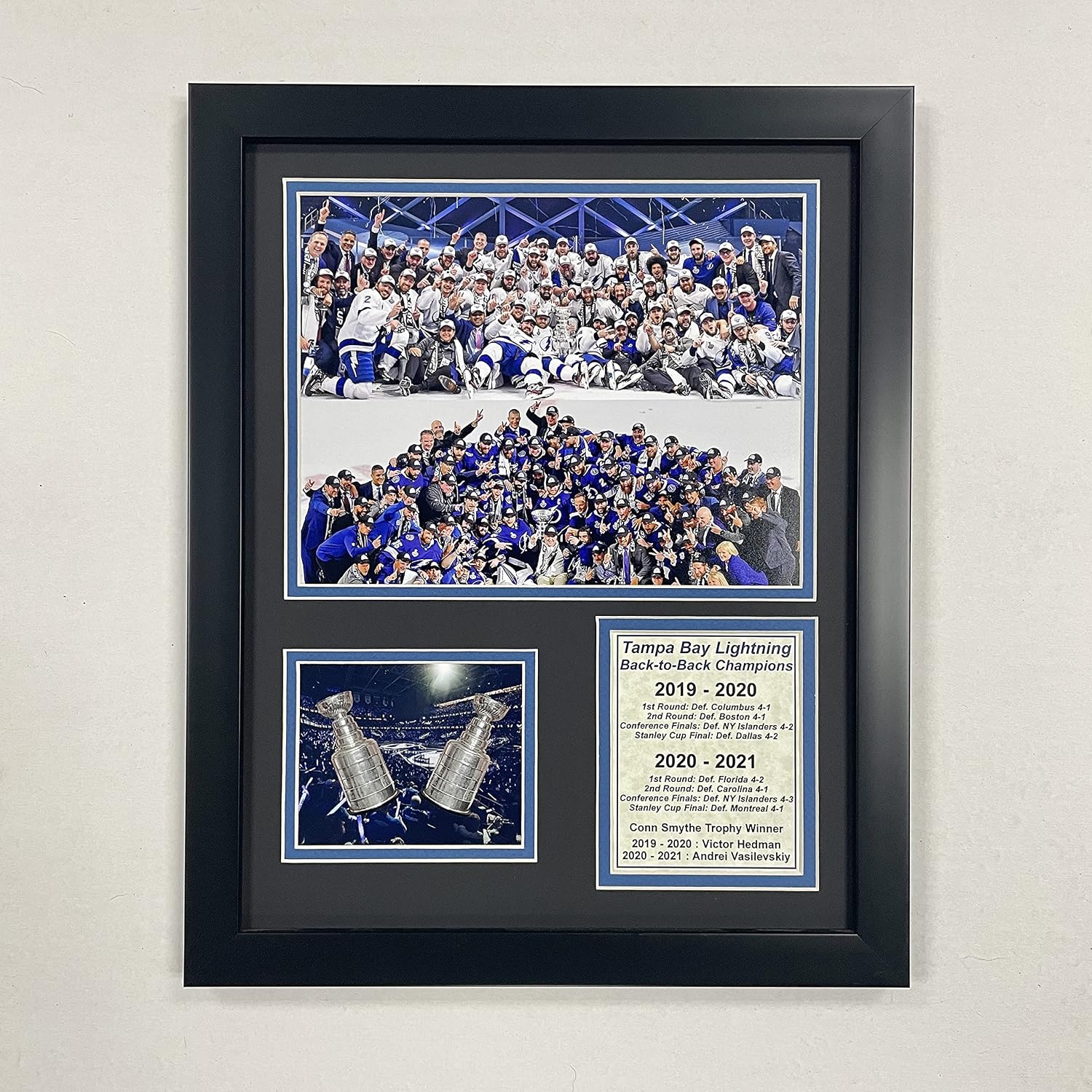 Inc. Tampa Bay Lightning | Sırt Arkaya Dönüş Şampiyonlar | 30,48 cm x 38,1 cm Çerçeveli Fotoğraf Kolajı