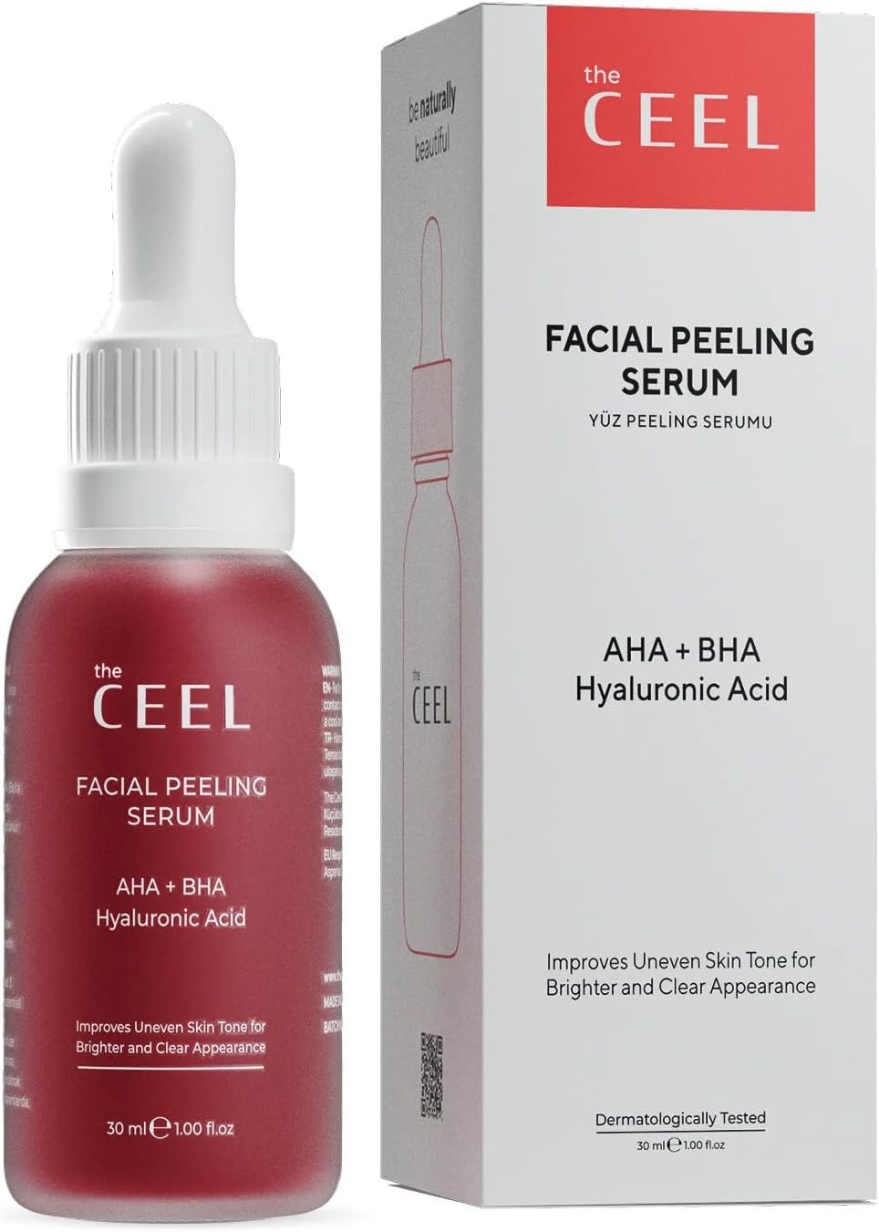 AHA%10 + BHA%2 Kırmızı Peeling Yüz Serumu 30 ml, Cilt Tonu Eşitleyici ve Gözenek Sıkılaştırıcı Yenileyici Asit Serum, Glikolik Asit ve Panthenol İçeren Leke Karşıtı Bakım