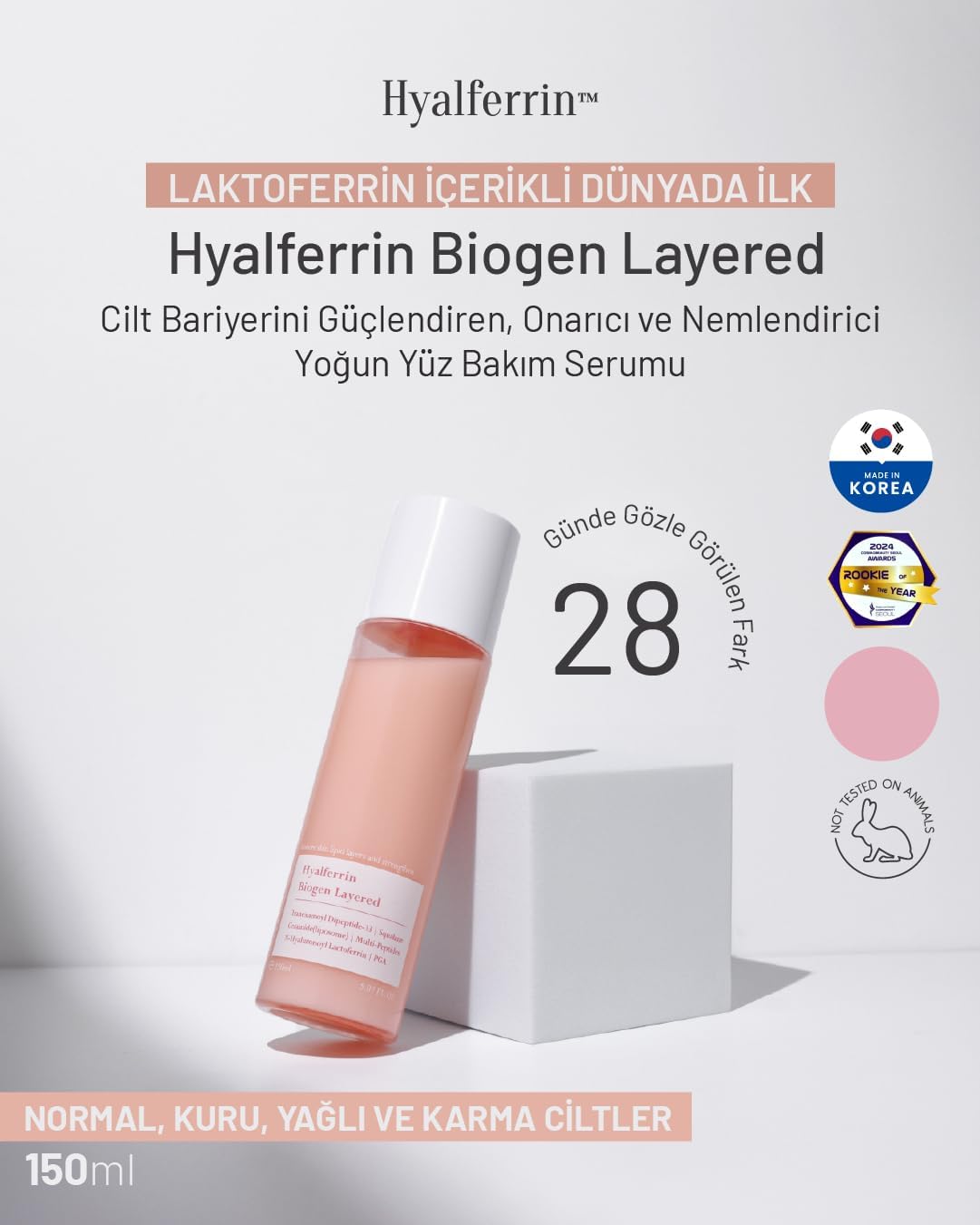 Layered 3 Katmanlı Yüz Bakım Serumu - Ginseng ve Squalane içerikli, B3 (Niacinamide) ile Leke ve Kırışıklık Giderici, Kore Cilt Bakım Ürünü, Nemlendirici & Bariyer Onarıcı Serum 150ml-Ovaco