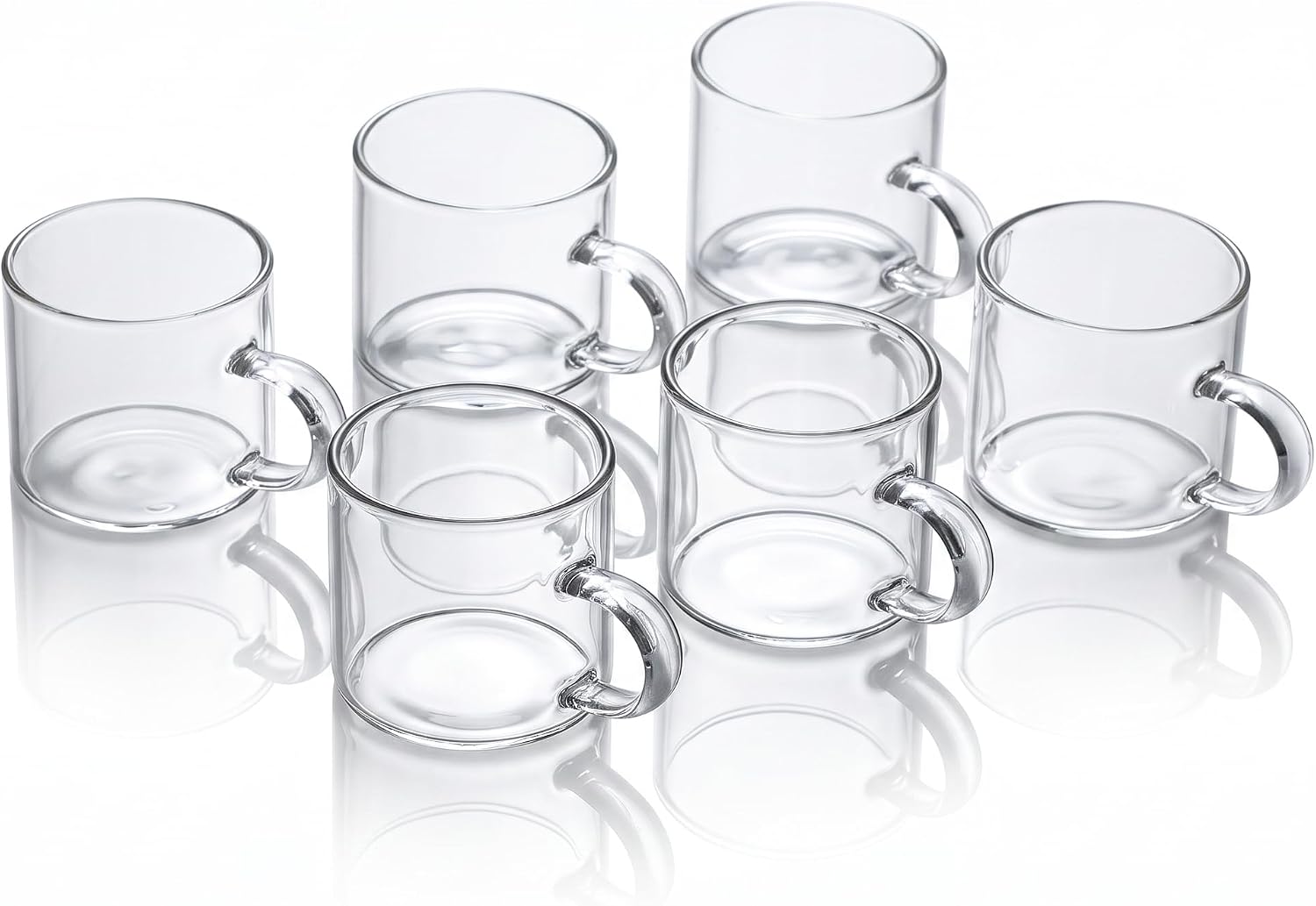 6'lı Kulplu Şeffaf Cam Kupa Seti 120 ml – Minimalist Tasarım Çay & Kahve Bardağı